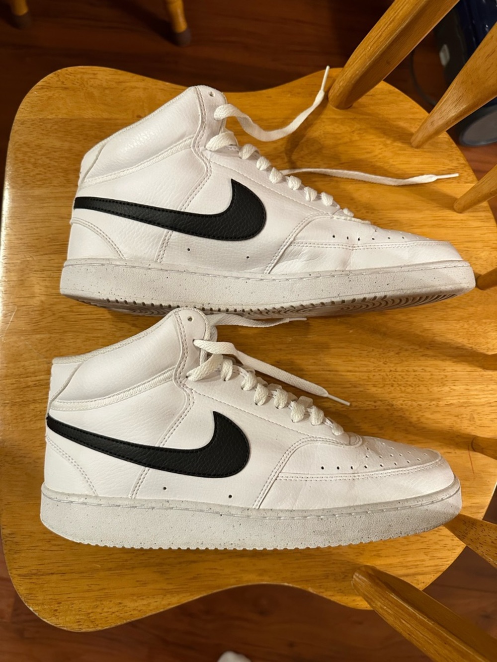 Nike Court Vision White Mid Sneakers with Black Swoosh
